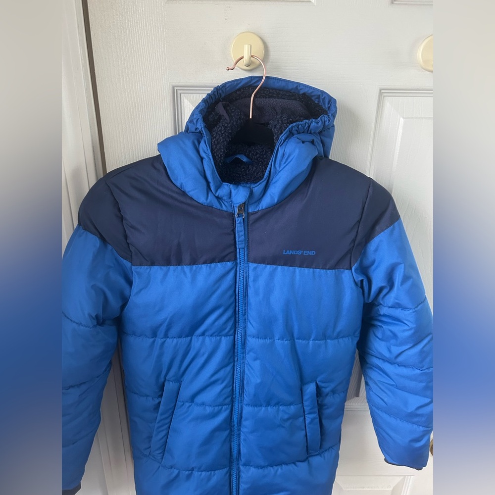 Lands' End Kids Two-Tone Blue Puffer Jacket - Picture 3 of 6